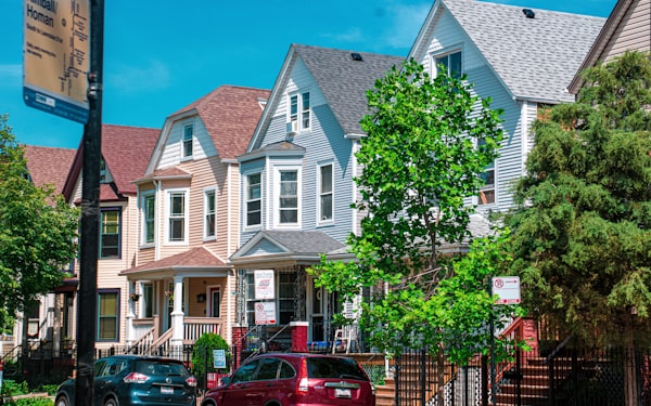 Row of frame two-flats in Chicago